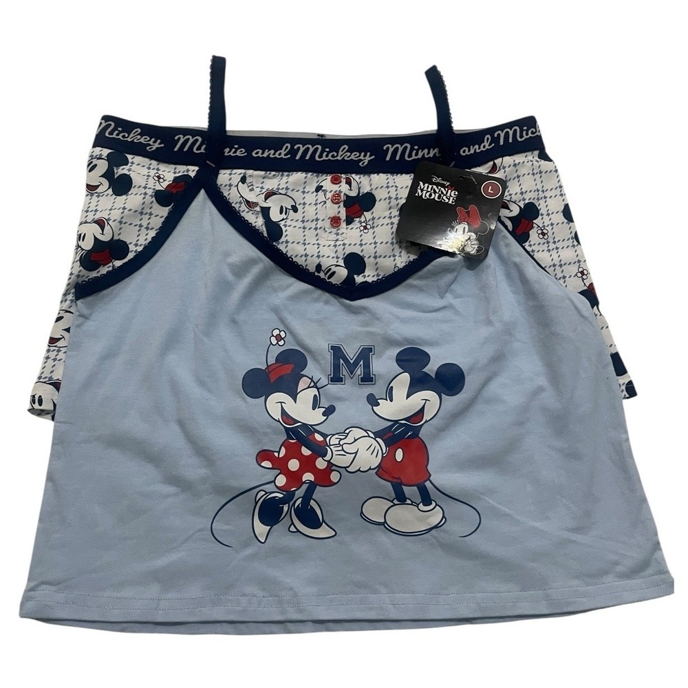 Disney Minnie & Mickey Mouse Pajama Set Women's Blue Cami Top‎ Boxer Shorts L